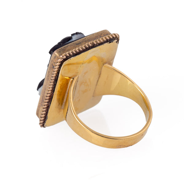 Antique Victorian Gold Banded Agate Cameo Ring  Back Band