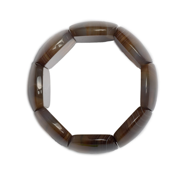 Banded Agate Brown and Grey Toned Stretch Bracelet Bangle Top
