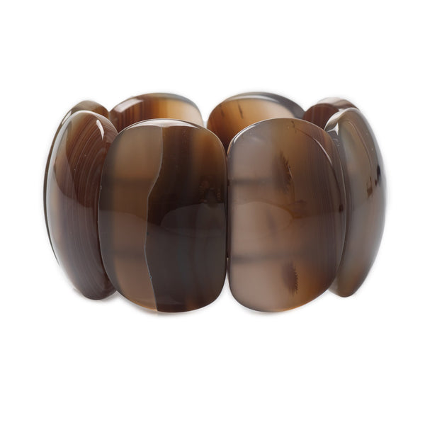 Banded Agate Brown and Grey Toned Stretch Bracelet Bangle Tones