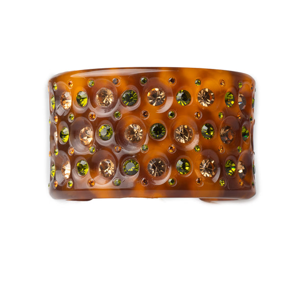 Original Vintage Resin Cuff Bangle with Faceted Coloured Paste Front