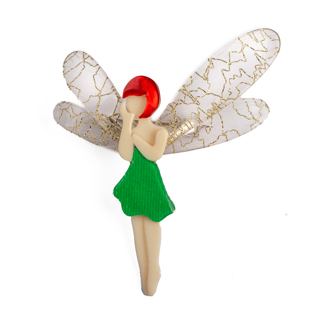 French Lea Stein Fairy Brooch Green Vintage Jewellery