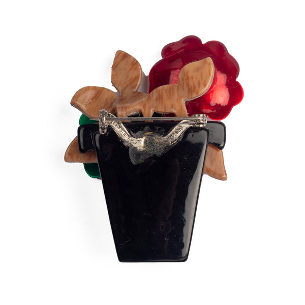 French Lea Stein Colourful Flower Pot Brooch - Signed