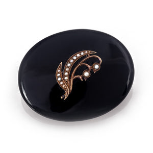 Antique Victorian Black Onyx and Pearl Brooch