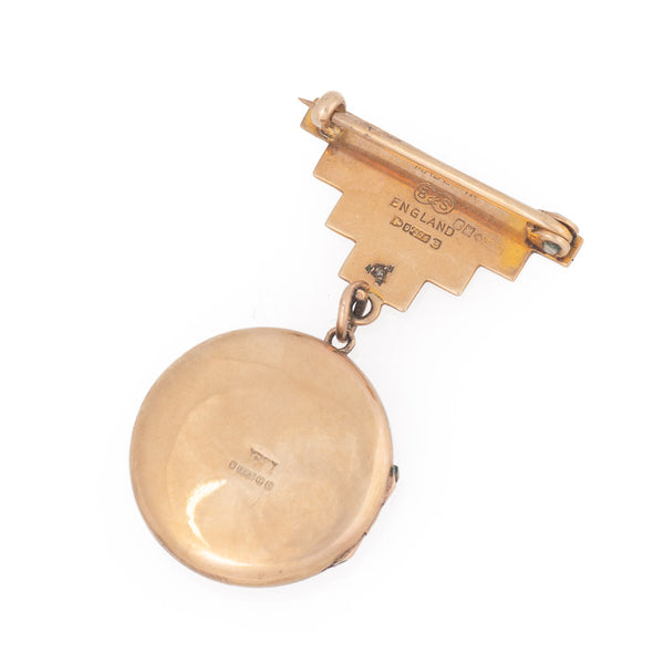 Antique 9ct Yellow Gold Art Deco Brooch Locket  Back