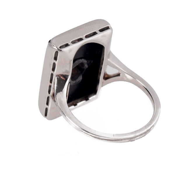 Antique Art Deco White Gold Onyx and Diamond Ring Back