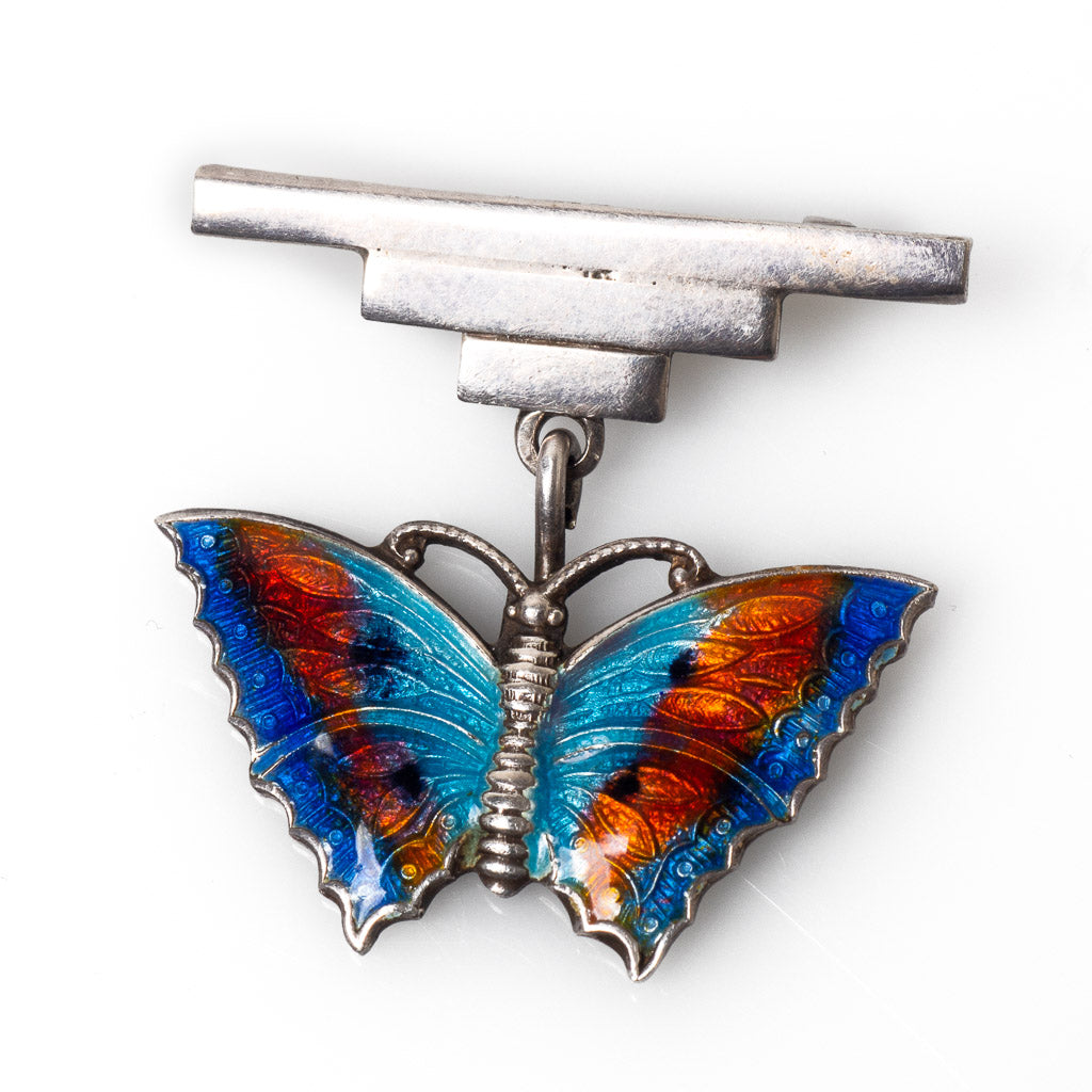 Art Deco Vibrant Silver Enamel Butterfly Brooch Front