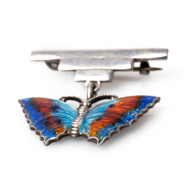 Art Deco Vibrant Silver Enamel Butterfly Brooch Edge