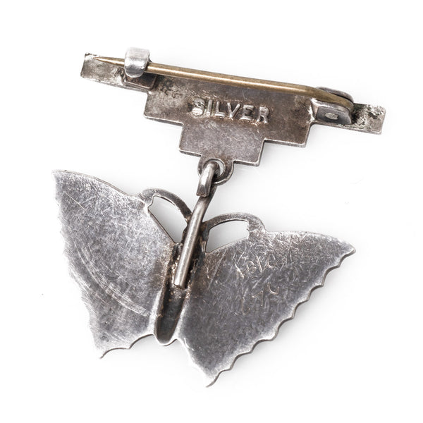 Art Deco Vibrant Silver Enamel Butterfly Brooch Back