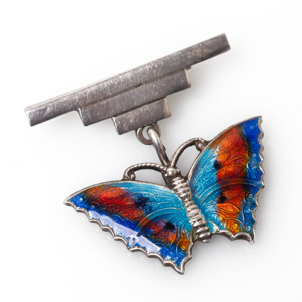 Art Deco Vibrant Silver Enamel Butterfly Brooch 