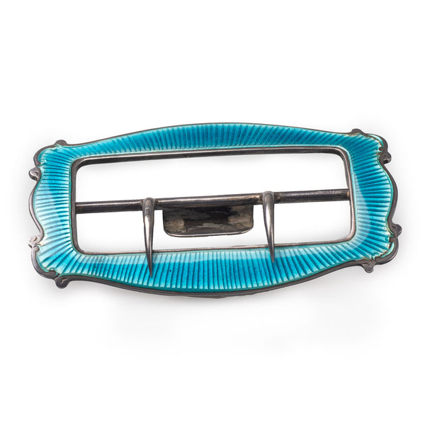 Antique Blue Enamel Sterling Silver Belt Buckle Side