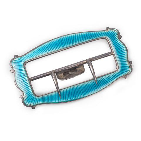 Antique Blue Enamel Sterling Silver Belt Buckle