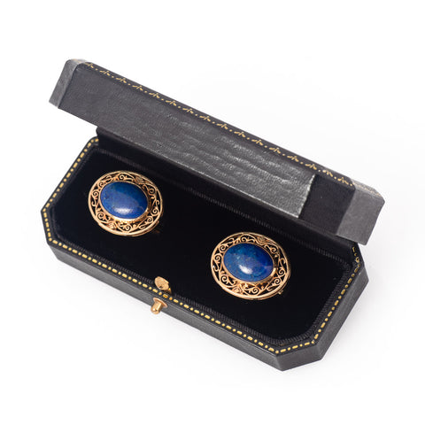 Antique Art Deco Gold Lapis Cufflinks in Box