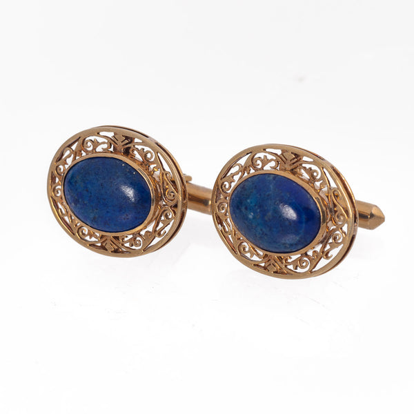 Antique Art Deco Gold Lapis Cufflinks Front