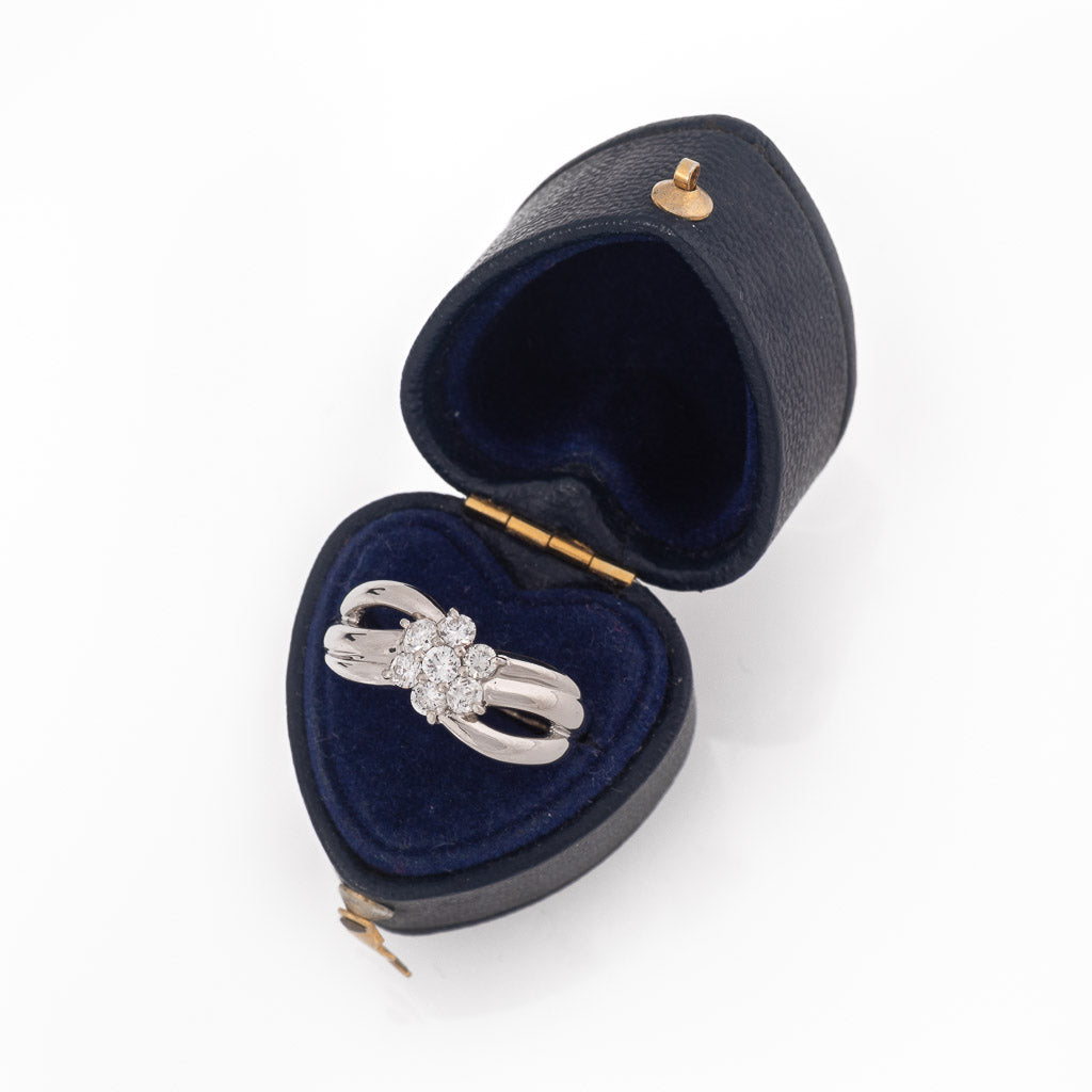 Antique Edwardian Style Platinum & Diamond Flower Ring in box