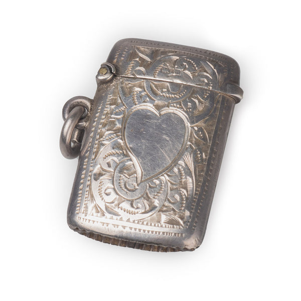 Antique Edwardian English Silver Vesta Case Heart Shape