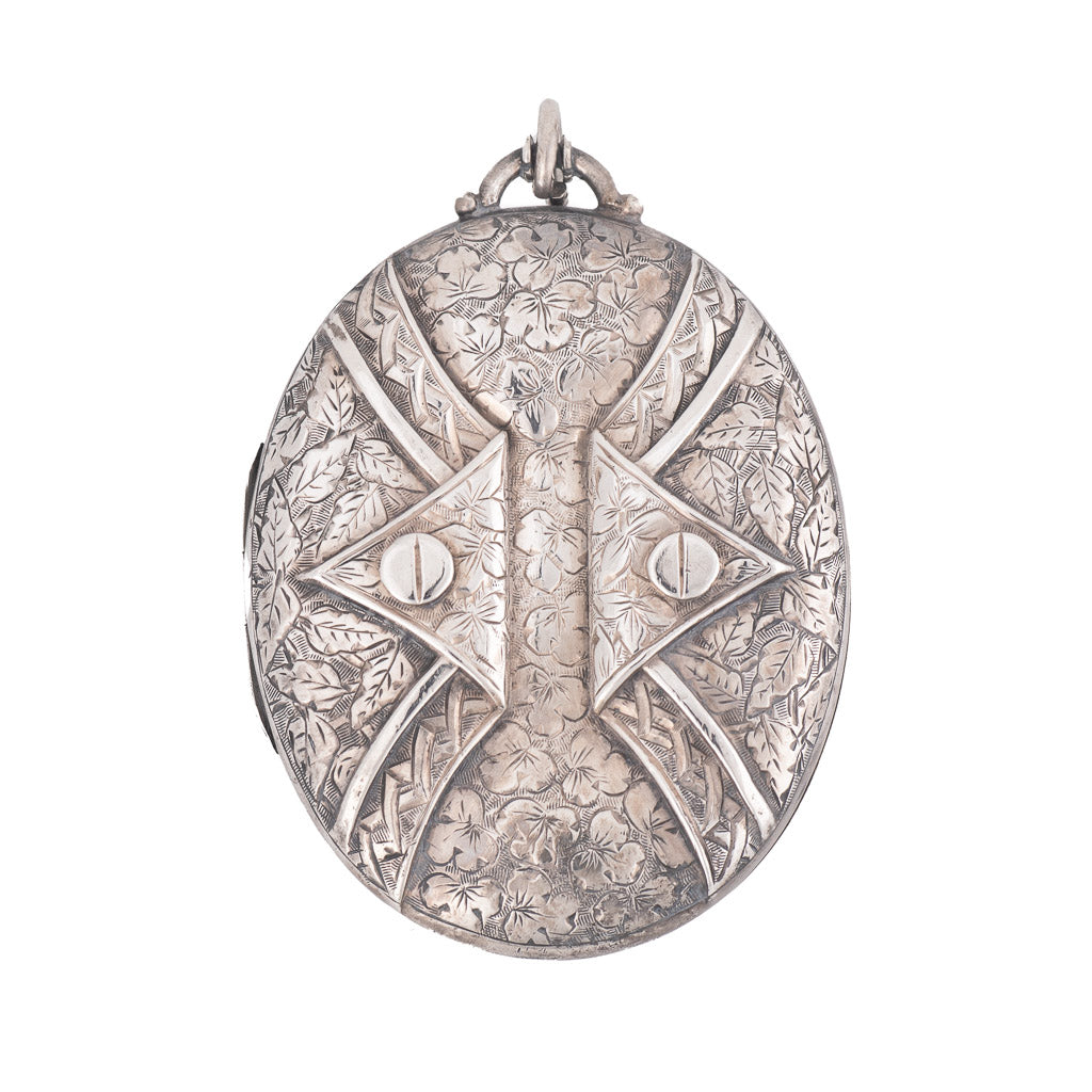 Antique English Victorian Large Sterling Silver Locket Front