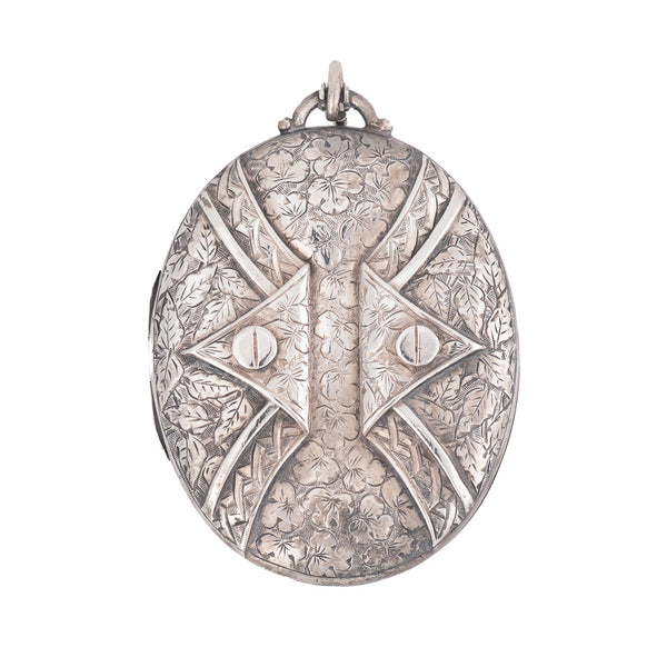 Antique English Victorian Large Sterling Silver Locket Front