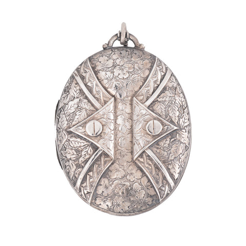 Antique English Victorian Large Sterling Silver Locket Front