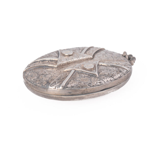 Antique English Victorian Large Sterling Silver Locket Side