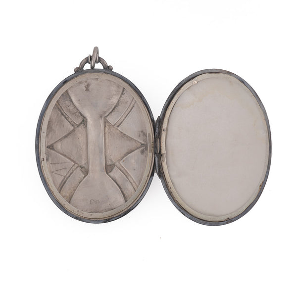 Antique English Victorian Large Sterling Silver Locket Open