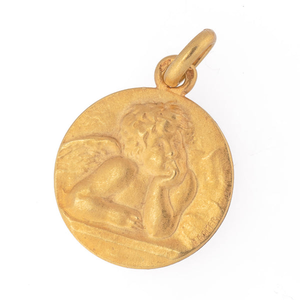 Antique French Becker Edwardian 18ct Gold Cupid Pendant 