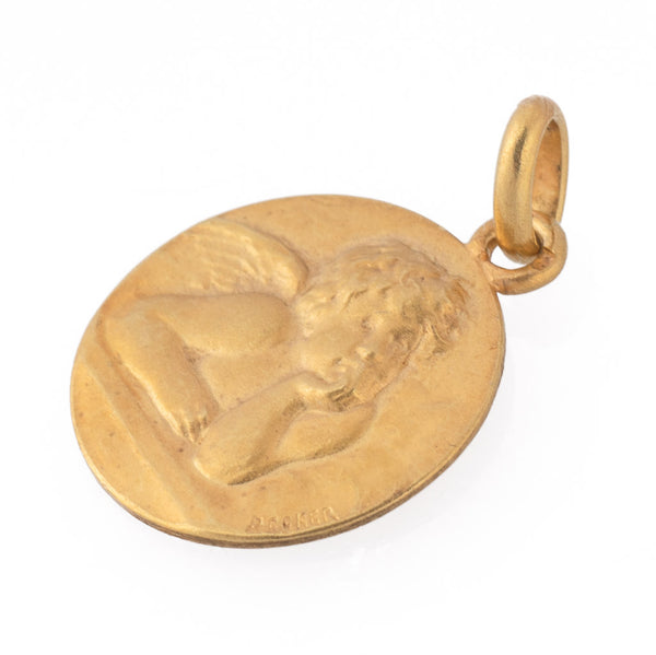 Antique French Becker Edwardian 18ct Gold Cupid Pendant Side