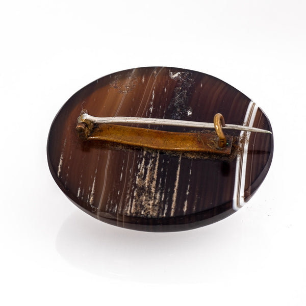 Antique Large Victorian Banded Agate Brooch Back