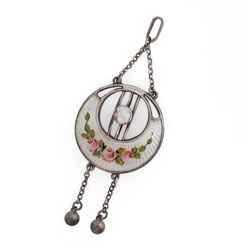 Antique Silver Charles Horner Floral Enamel Pendant Front