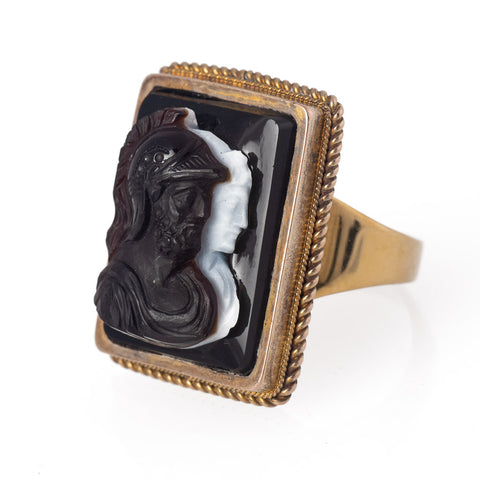 Antique Victorian Gold Banded Agate Cameo Ring  Male Figure