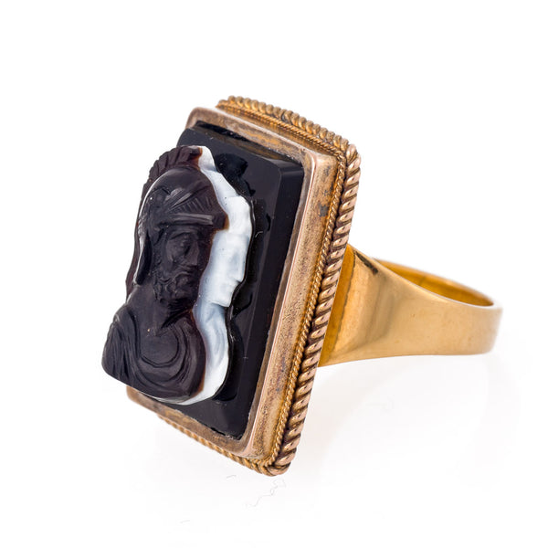 Antique Victorian Gold Banded Agate Cameo Ring  Sidse View