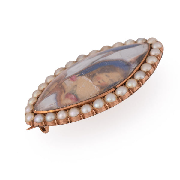 Antique Victorian Rose Gold Brooch Pendant Miniature Portrait Front Edge View