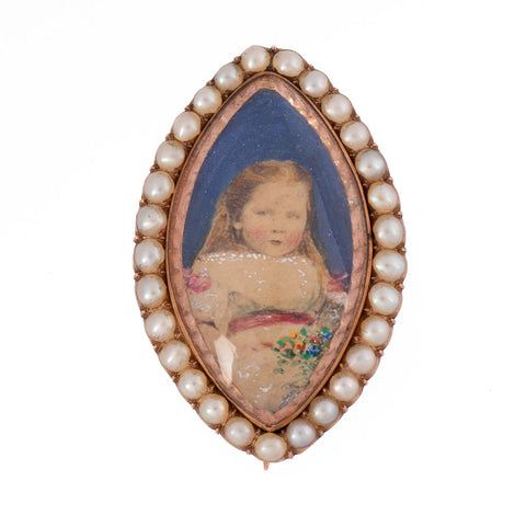 Antique Victorian Rose Gold Brooch Pendant Miniature Portrait Front