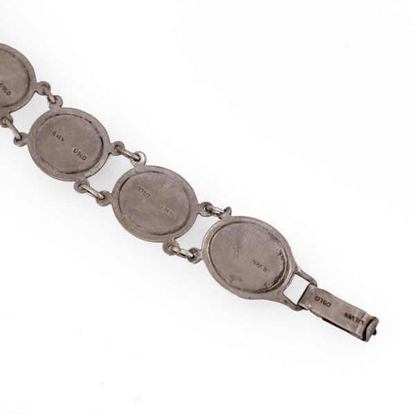 Antique Art Deco Silver Norwegian Multi-Stone Natural Stone Bracelet Back