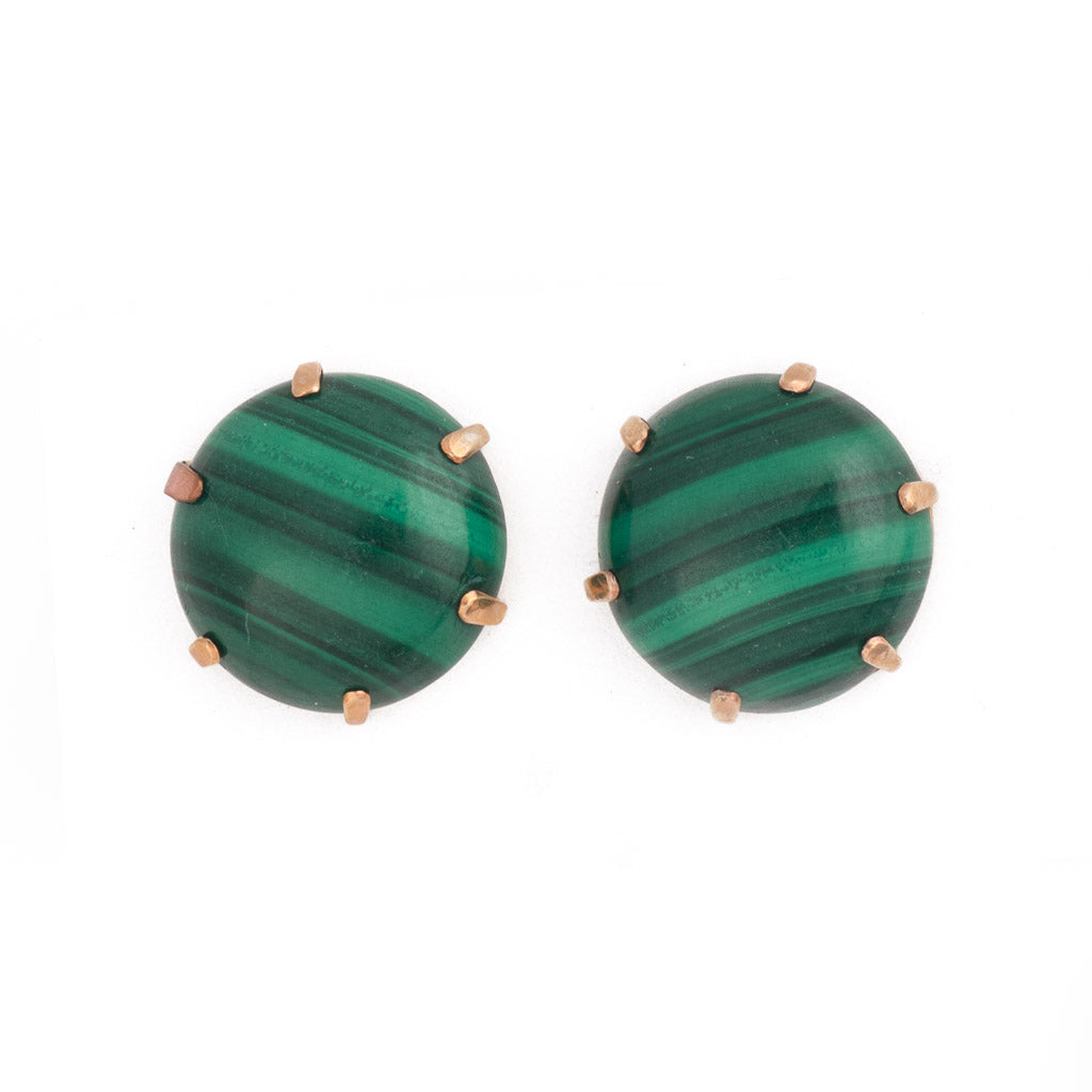 Vintage Jewellery Green Malachite Gold Earrings 
