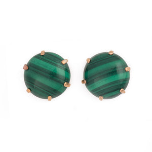 Vintage Jewellery Green Malachite Gold Earrings 
