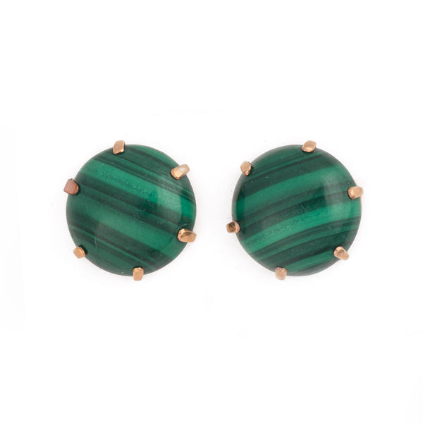 Vintage Jewellery Green Malachite Gold Earrings 