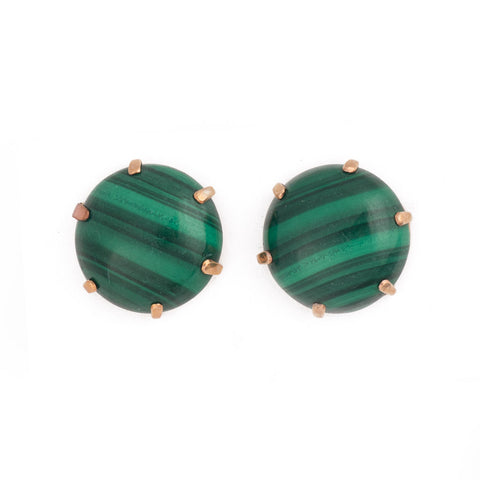 Vintage Jewellery Green Malachite Gold Earrings 