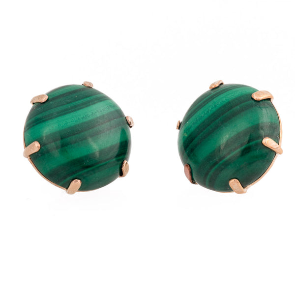 Vintage Jewellery Green Malachite 9ct Earrings Side View