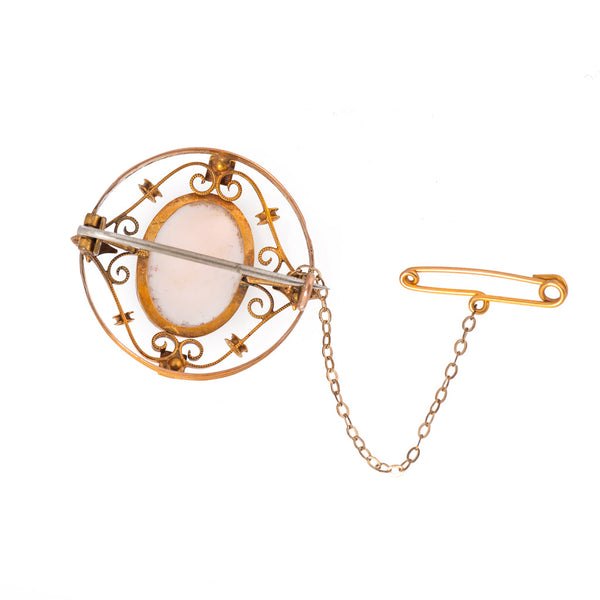 Classic Antique Edwardian Cameo and Seed Pearl Brooch Back