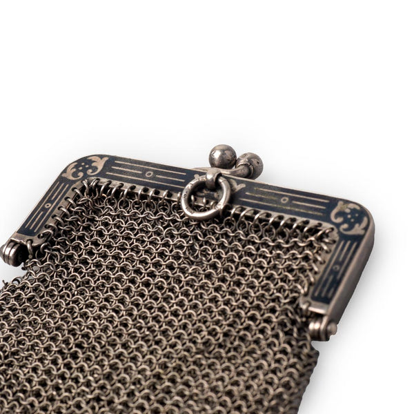 Antique Edwardian Silver Niello Mesh Purse Buckle