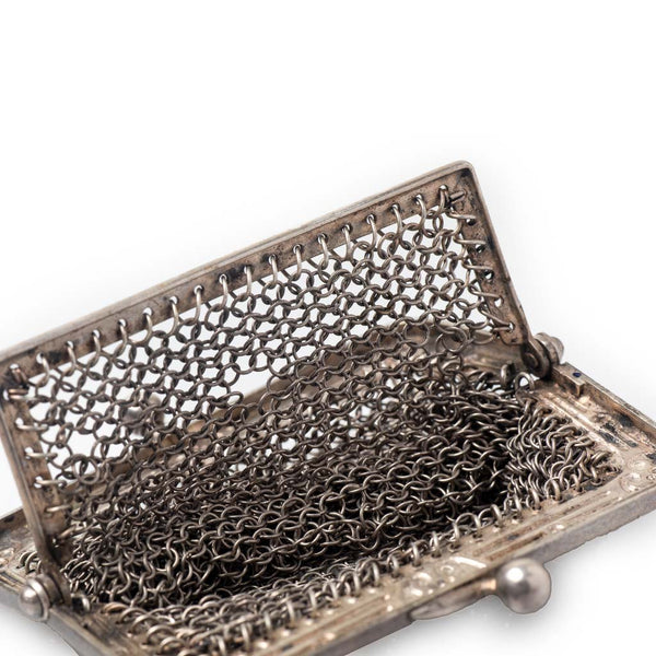 Antique Edwardian Silver Niello Mesh Purse Interior
