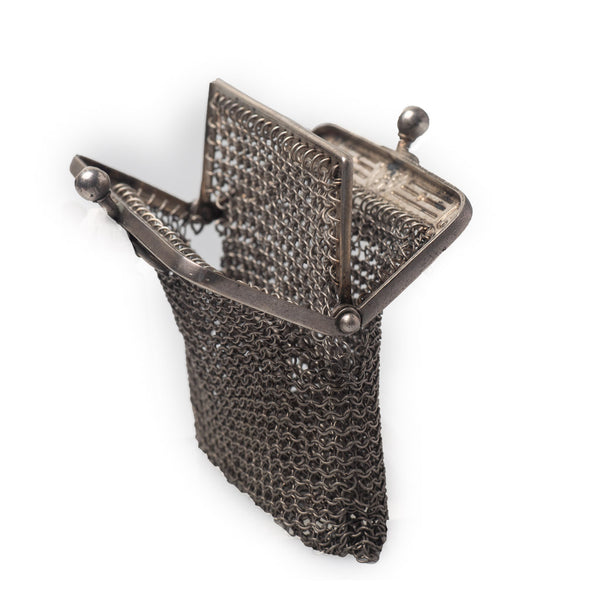Antique Edwardian Silver Niello Mesh Purse Open