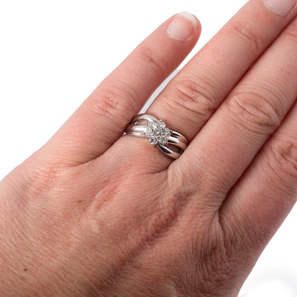Edwardian Style Platinum & Diamond Flower Ring on hand