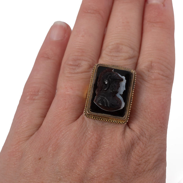 Antique Victorian  Banded Agate Cameo Ring on hand