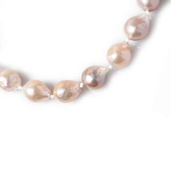 Pink Cultured Freshwater Baroque Long Strand Pearl Necklace Close Up