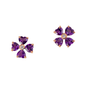 Rose Gold Amethyst & Diamond Flower Earrings Front View