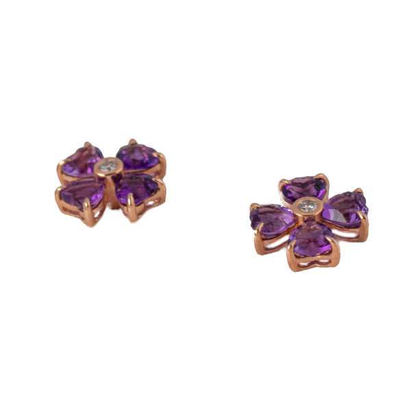 Rose Gold Amethyst & Diamond Flower Earrings Edge