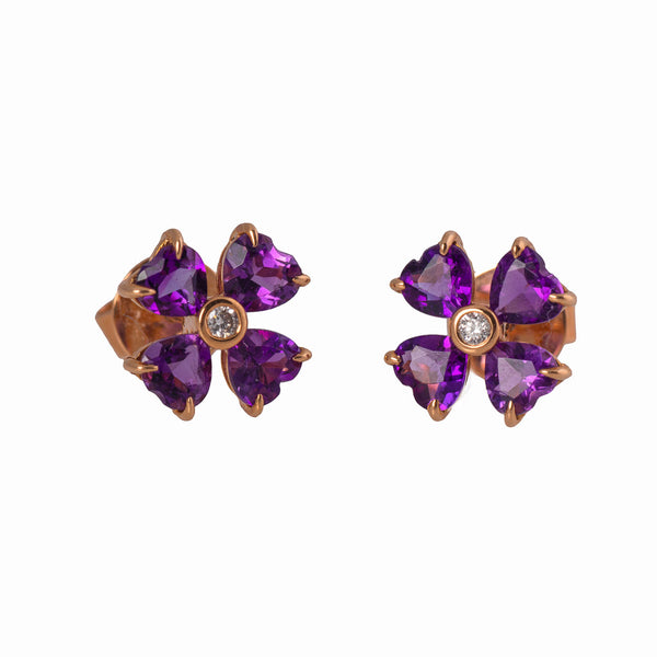 Rose Gold Amethyst & Diamond Flower Earrings Close View