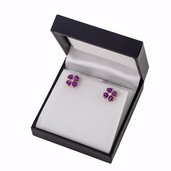 Rose Gold Amethyst & Diamond Flower Earrings in Box