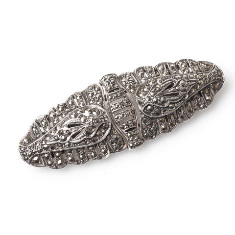 Unique Art Deco Marcasite Duette Dress Clip Brooch Front